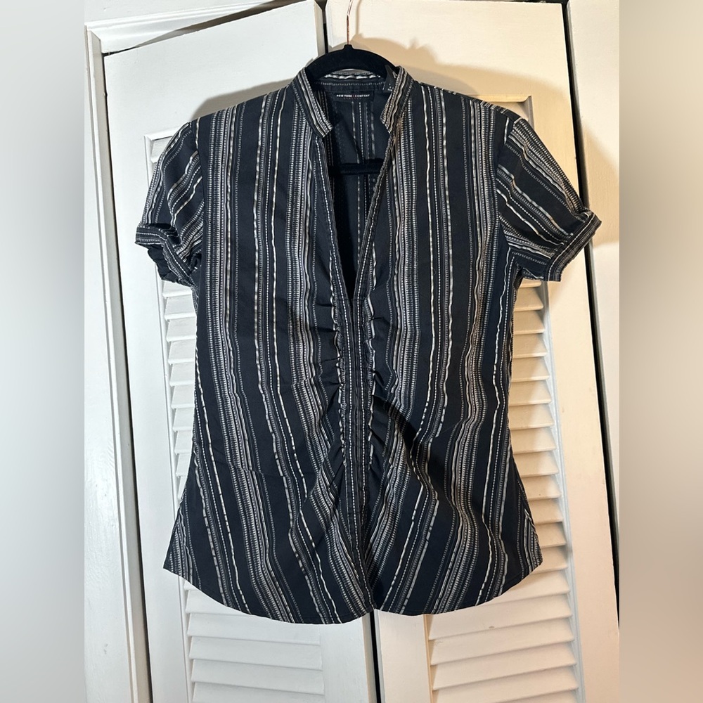 New York & Company Black and White Striped Blouse